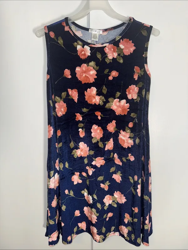 Honey & Lace Sunnyvale Sleeveless Dress Blue Velvet Floral Women’s L Large - Image 3