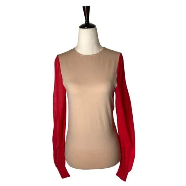 Wolford Bodysuit Women XS Tan‎ Red Sheer Sleeve Light Shadow Bodysuit Luxury - Image 2
