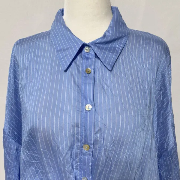 Zara Wrinkled Drawstring Waist Striped Shirt 4387/042/044 Blue White Size XL - Image 9