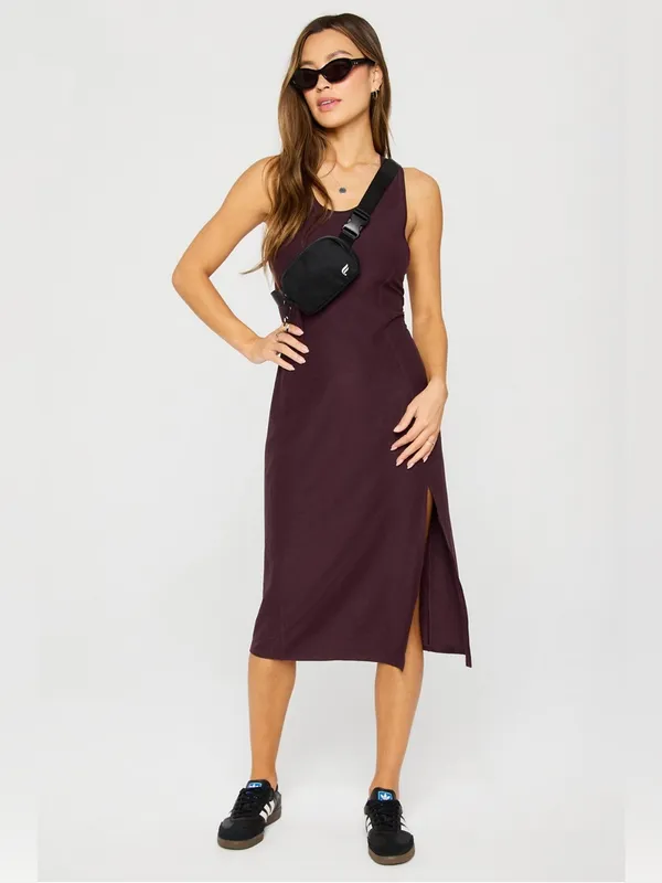 Fabletics Sleeveless Side-Slit Midi Dress - Oxblood Heather - Image 3