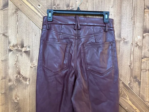 Good American Women’s Faux Leather Straight Leg Pants Burgundy READ Size 6/28 (9 - Image 7