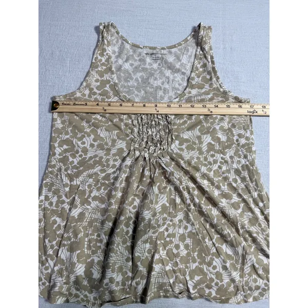New York & Company Tan White Floral Smocked Cotton Tank Top Women L Sleeveless - Image 6