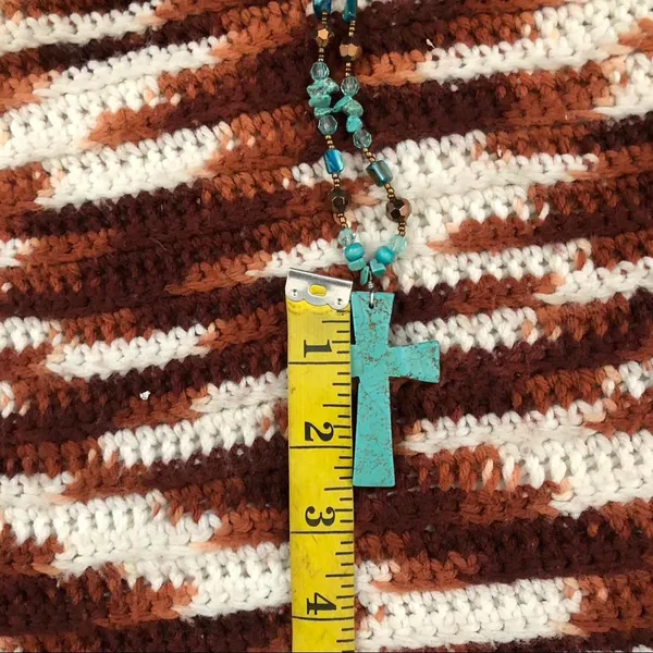 Bohemian Hippie Boho Faux Turquoise Beaded Stone Teal Necklace Brown #Navajo #Southwestern #indie Measurement in pics - Image 3