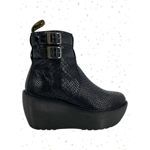 Dr. Martens Caitlin Black Reptile Snakeskin Wedge Buckles Ankle Boots Size 6 - Image 2