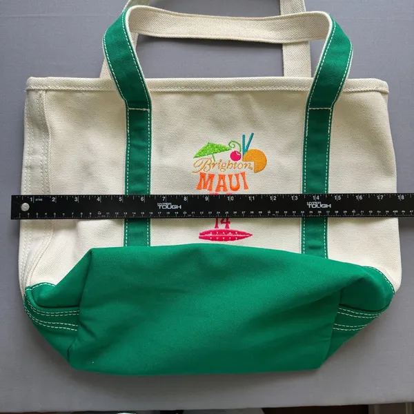 Lands' End Tote Bag Brighton Maui 2014 Cream & Green Canvas Open Top Pockets - Image 10