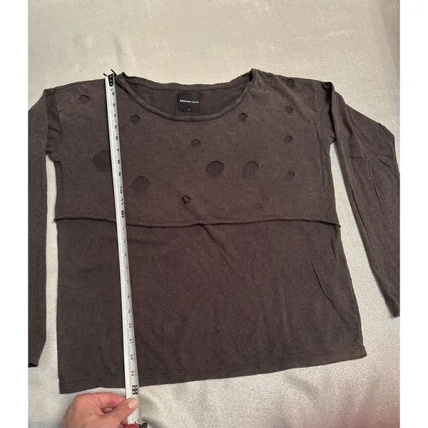 American Retro Grunge Long Sleeve Shirt Cut Outs Brown Gray US Medium/Large Boxy - Image 2