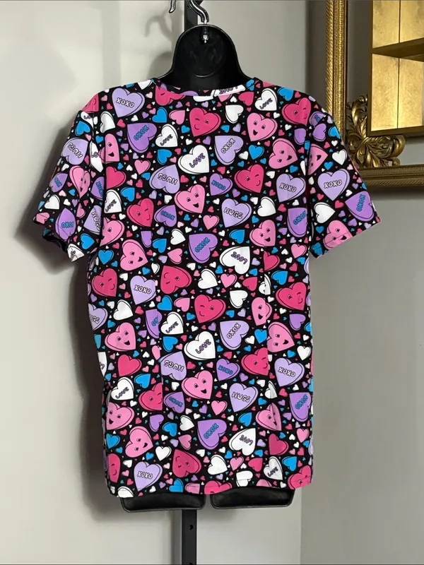 Divine Stretch by JDM Large Heart Print V-Neck Scrub Top - Image 2
