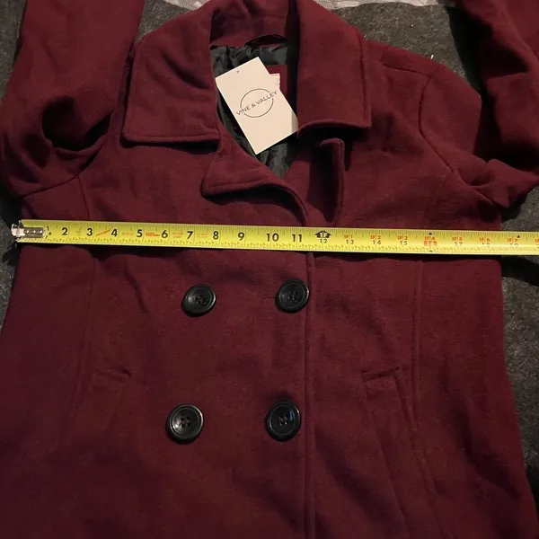Womens Pea Coat Double Breasted‎ Jacket Collared Wool Blend Outerwear Red Size M - Image 5