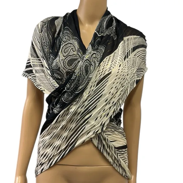 Source Unknown Rayon Scarf Wrap Sarong Black Metallic Gold Cream 22 x 72 Inches - Image 5