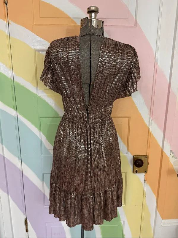 Sabina Musayev Copper Bronze Metallic V-Neck Dress Party Dress Sz XS 🧡🍄 - Image 6