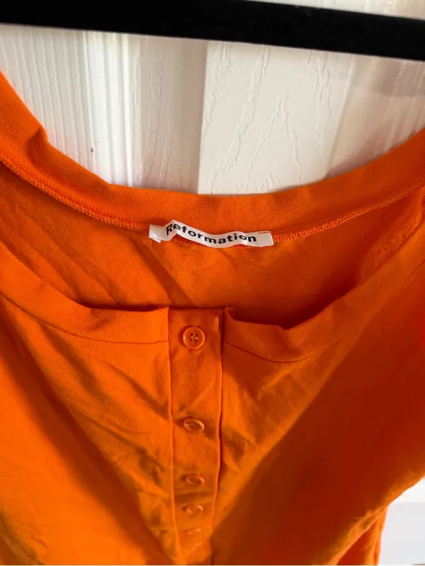 Reformation Dante Midi Dress Button Stretchy Orange Size Large - Image 3