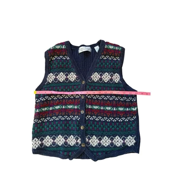 90s vintage Chunky Knit Nordic Sweater Vest Blue Med Karen Scott - Image 3
