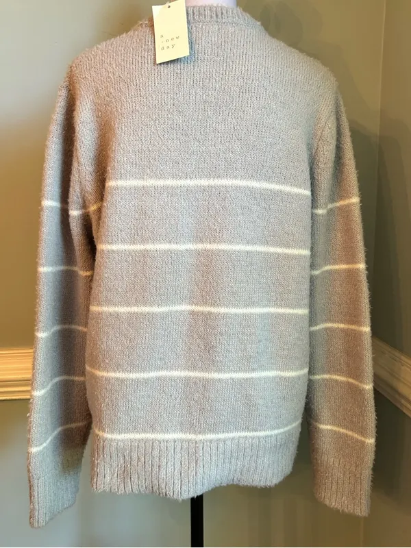a new day Light Gray Crewneck Sweater with White Stripes - Image 2