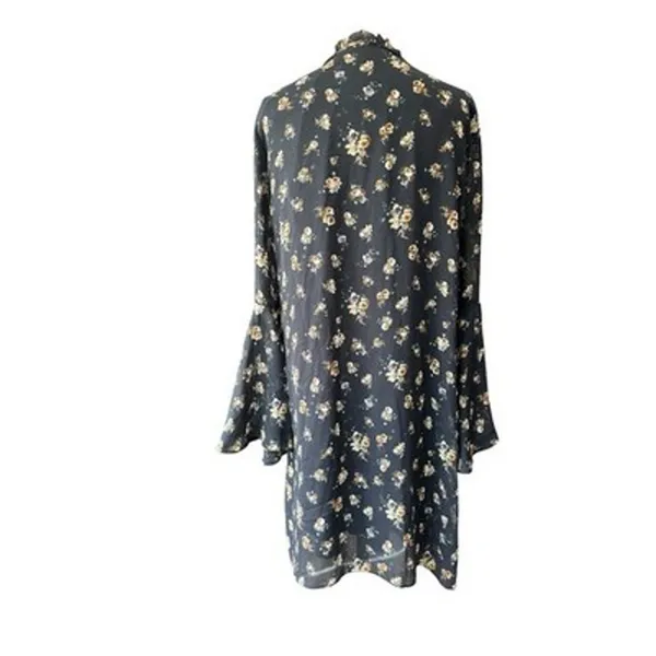 Philosophy Black Floral Chiffon Shift Dress Sz Small Tie Keyhole Flutter Sleeve - Image 4