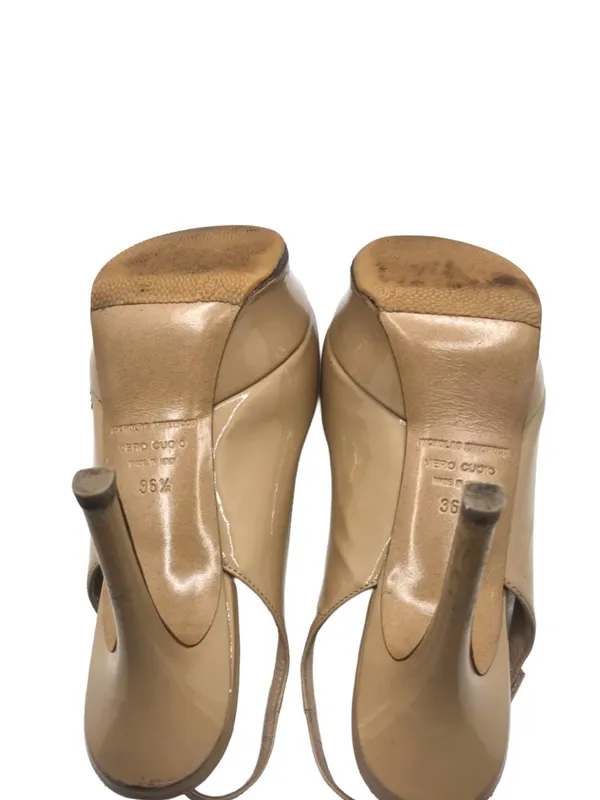 Nicholas Kirkwood Beige Patent Leather Slingback Platform Stiletto Heels (36.5) - Image 9