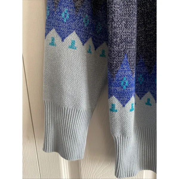 D&Co Signature Fair Isle Pullover Sweater Womens Size M Blue Metallic Cotton - Image 3
