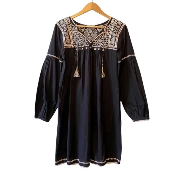 Ulla Johnson Boho Mira Black Pink Cotton Embroidered Tasseled Mini Dress Size 6 - Image 9