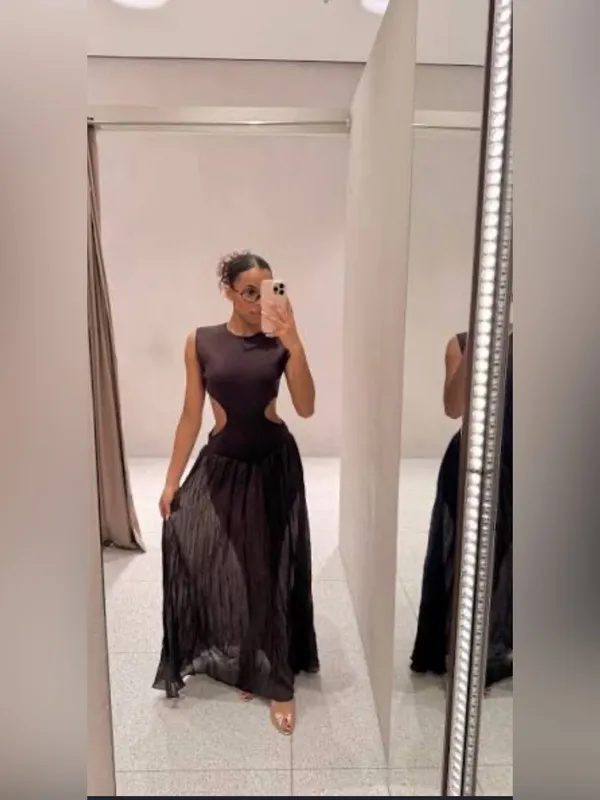 Zara maxi cut out brown maxi dress - Image 2