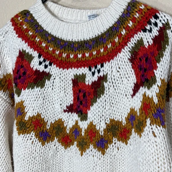 Vintage Carriage Court Cream Fair Isle‎ Knit Sweater Women's M Ramie Acrylic - Image 2