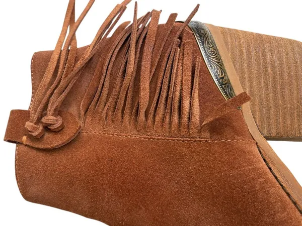 Overland Leather Estelle Fringed Ankle Boots Brown Size 7 - Image 3