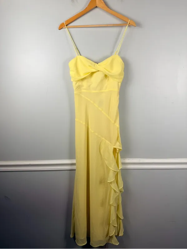Saints & Secrets Jayna Ruffle Trim Split Dress Yellow size XS New READ - Image 2