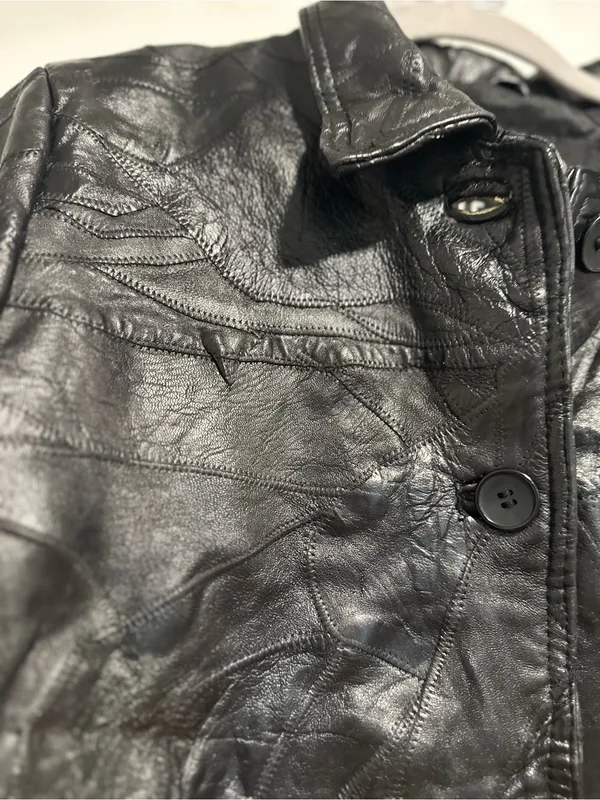 VTG 90s Giovanni Navarre SzL black leather patchwork Button cropped biker jacket Size L - Image 12