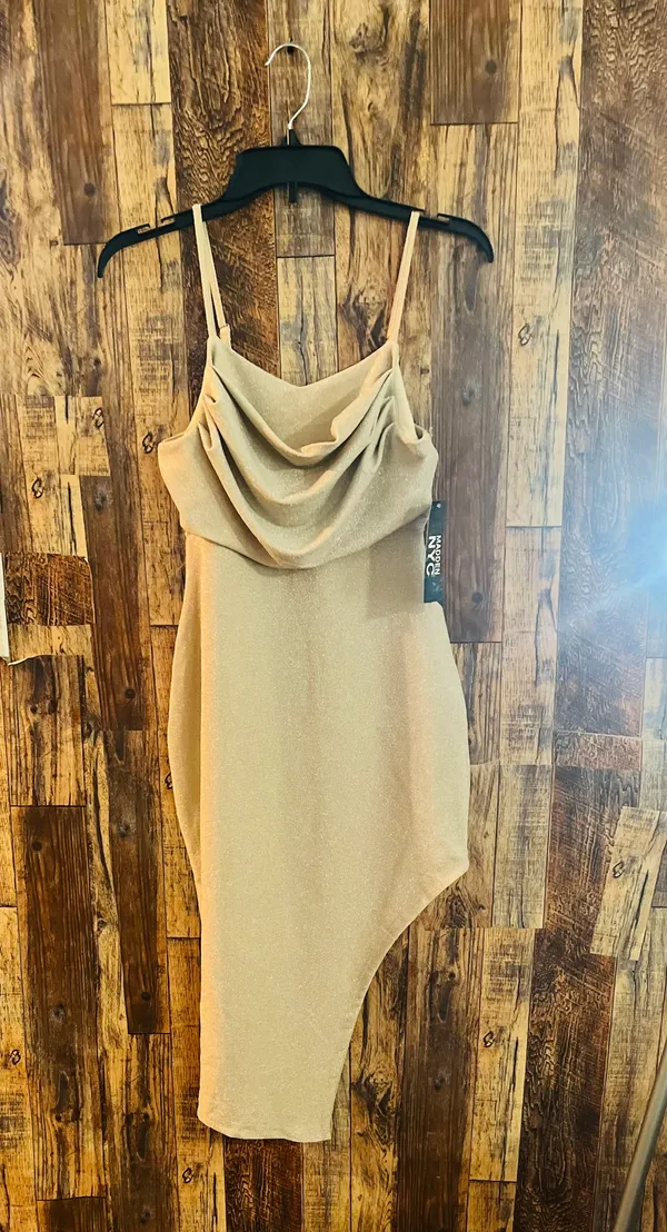 Steve Madden Madden NYC Champagne Sparkle Asymmetrical Hem Party Dress size medium - Image 3