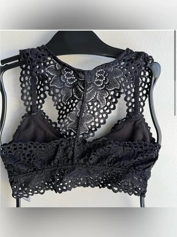 aerie Racer Back Lace Bralette Black Small - Image 2