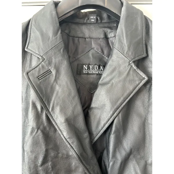 NYDA Black Leather Double Breasted Long‎ Trench Coat Women's Size L Goth Office - Image 3