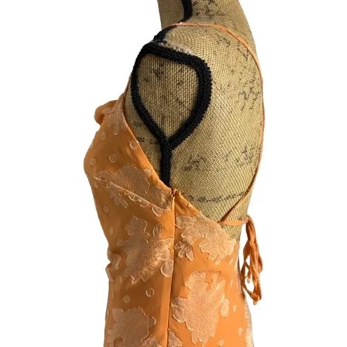 Hello Molly Drinks On Me Midi Dress‎ Orange Floral Jacquard Cowl Neck Size XS - Image 4