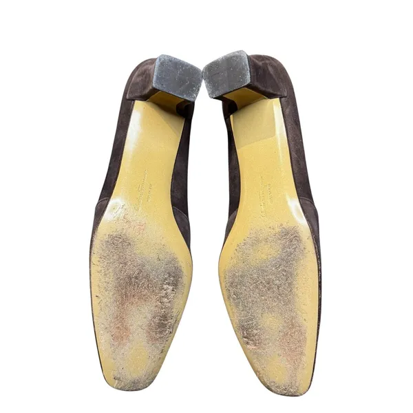 Salvatore Ferragamo Shoes Womens Size‎ 7.5 4A Brown Suede Square Toe Pumps Italy - Image 8