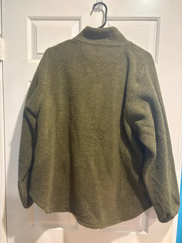 Outdoor Voices MegaFleece wool blend Snap Jacket olive green sz L gorpcore - Image 3