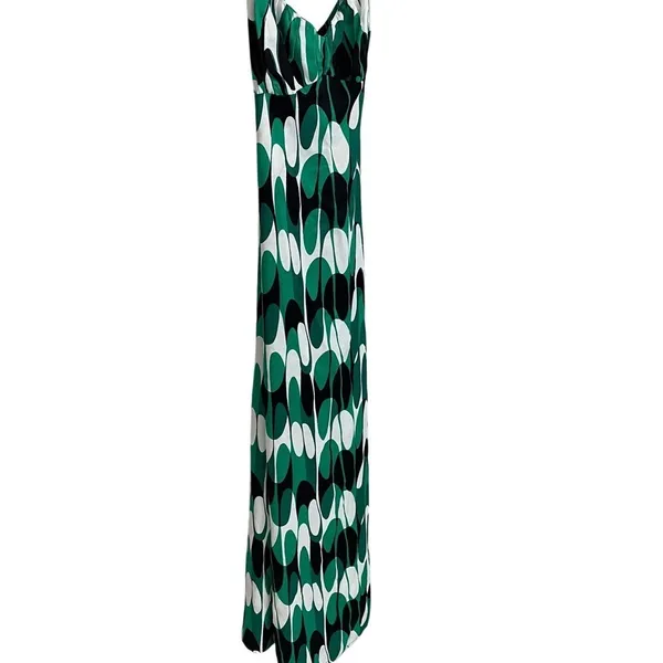 Zara Green Abstract Geometric Wavy Print Midi Dress XS‎ Crisscross Back 9878/173 - Image 12