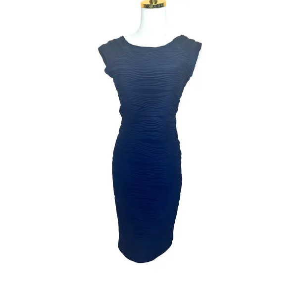 Navy Blue Bodycon Mini Dress SMALL Ribbed Career Cocktail Party Taydey NEW - Image 3