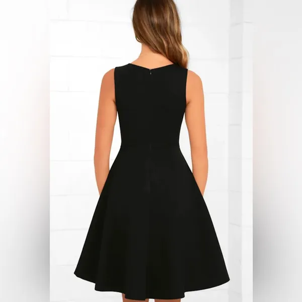 Lulus Hello World Black V-Neck Skater Midi Dress Size XL Flirty Classic - Image 4