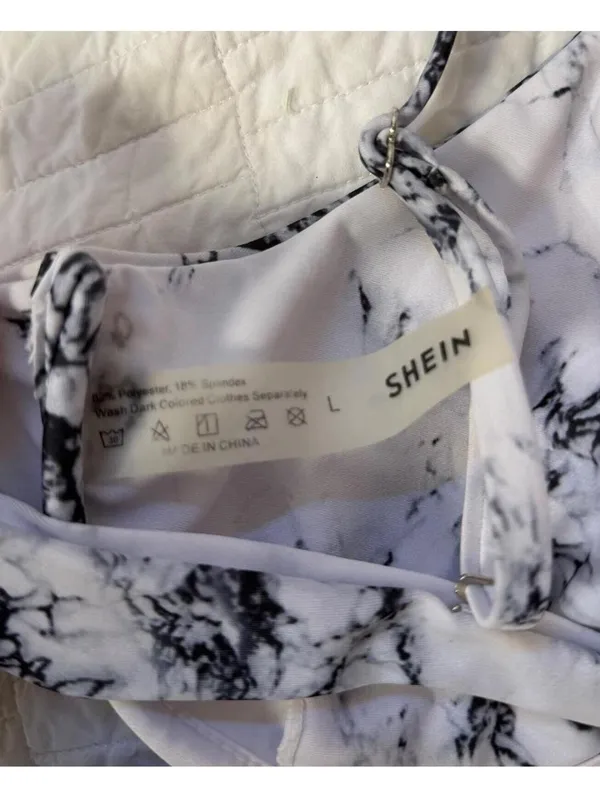 Size L Black and White Marble Print Bikini Swimsuit SHEIN - Image 3