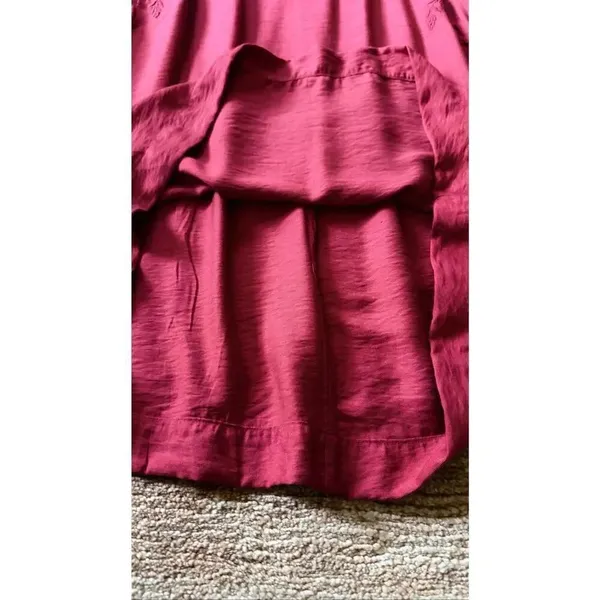 LOFT Red Embroidered Shift Dress Size S Open Back Cross Strap - Image 3
