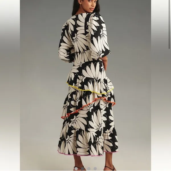 FARM Rio x Anthropologie Cutout Tiered Linen Maxi Dress XS‎ - Image 4
