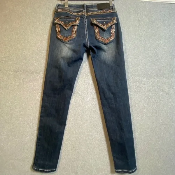 Grace in LA Jeans Womens 28 Blue Embroidered Sequin Pocket Western Distressed - Image 2