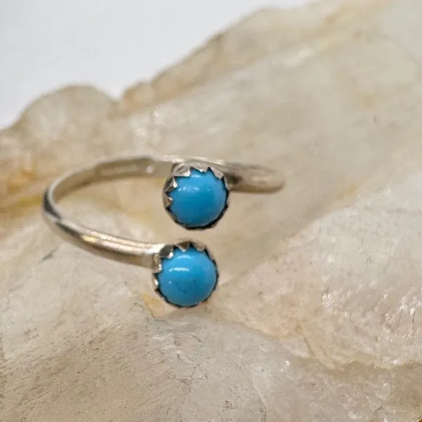 Sterling Silver Kingman Turquoise Adjustable Bypass Ring Size 5.5 0.83g - Image 2