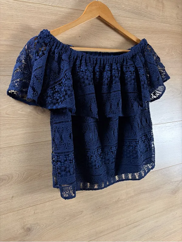 LIKELY Off-Shoulder Navy Lace Top XS - Image 5
