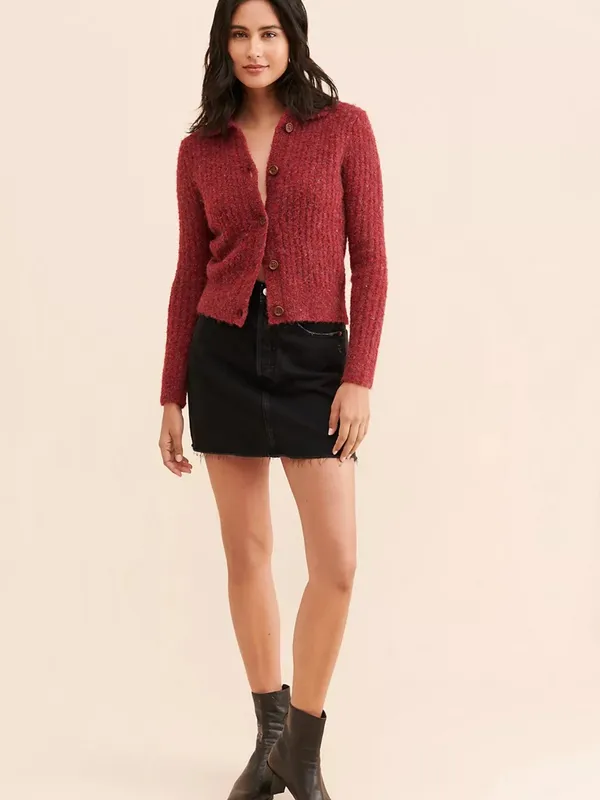 Free People Find‎ Me Now Sena Rib Knit Cardigan Maroon Burgundy Women’s Size M - Image 4