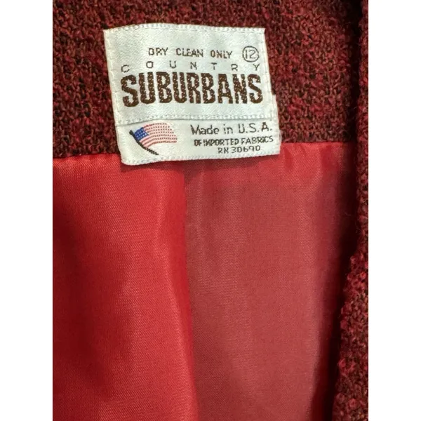 80s Country Suburban Dark Red Tweed Blazer 12 Made in‎ USA Notch Collar Vintage - Image 3