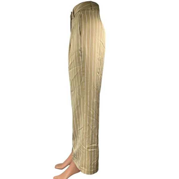 PrettyLittleThing Tan Khaki Beige Striped Patchwork Trouser Dress Pants Size 2 - Image 2