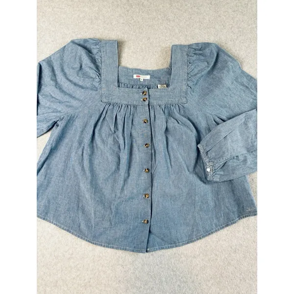 Levi's Amber Long Sleeve Blouse Square Neck‎ Shirt 100% Cotton Flowy Medium - Image 4