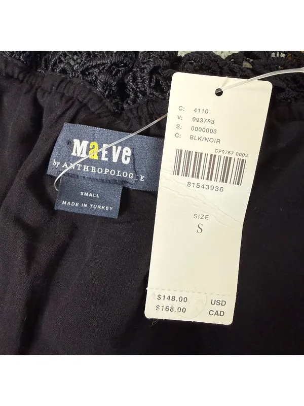 NWT Maeve Anthropologie Lace Off The Shoulder Blouse Womens Small Black Goth - Image 4