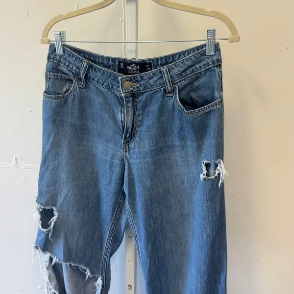 Hollister Low-Rise Dad Jean 5L W27 L33 Blue Distressed Denim 100% Cotton - Image 3