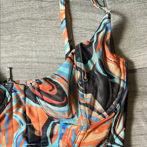 White Fox Boutique Orange and Blue Bustier - Image 6