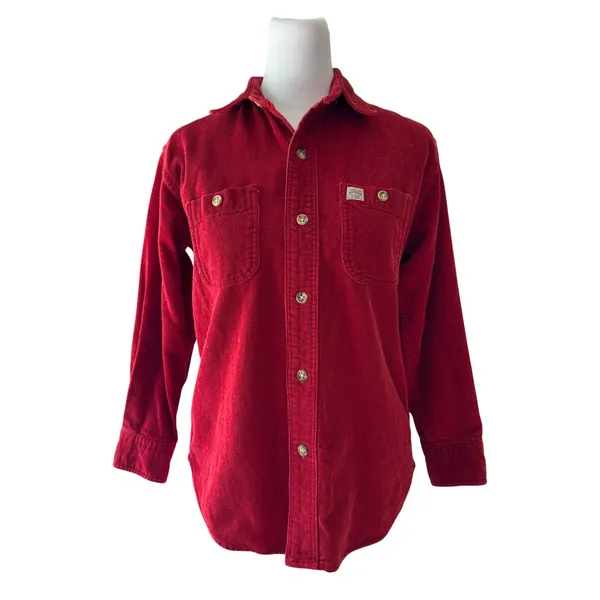 Vintage ‘90s Polo by Ralph Lauren Red Corduroy 3/4 Sleeve Button Front Shirt - Image 3