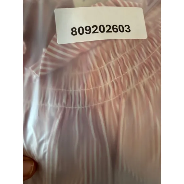 J.Crew Pink White Striped Smocked Ruffle Neck Blouse Women Large Balloon Sleeve - Image 8